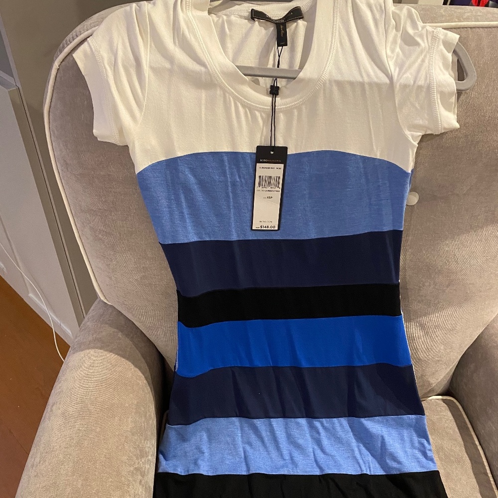 Bcbg striped/ short sleeve knee length dress